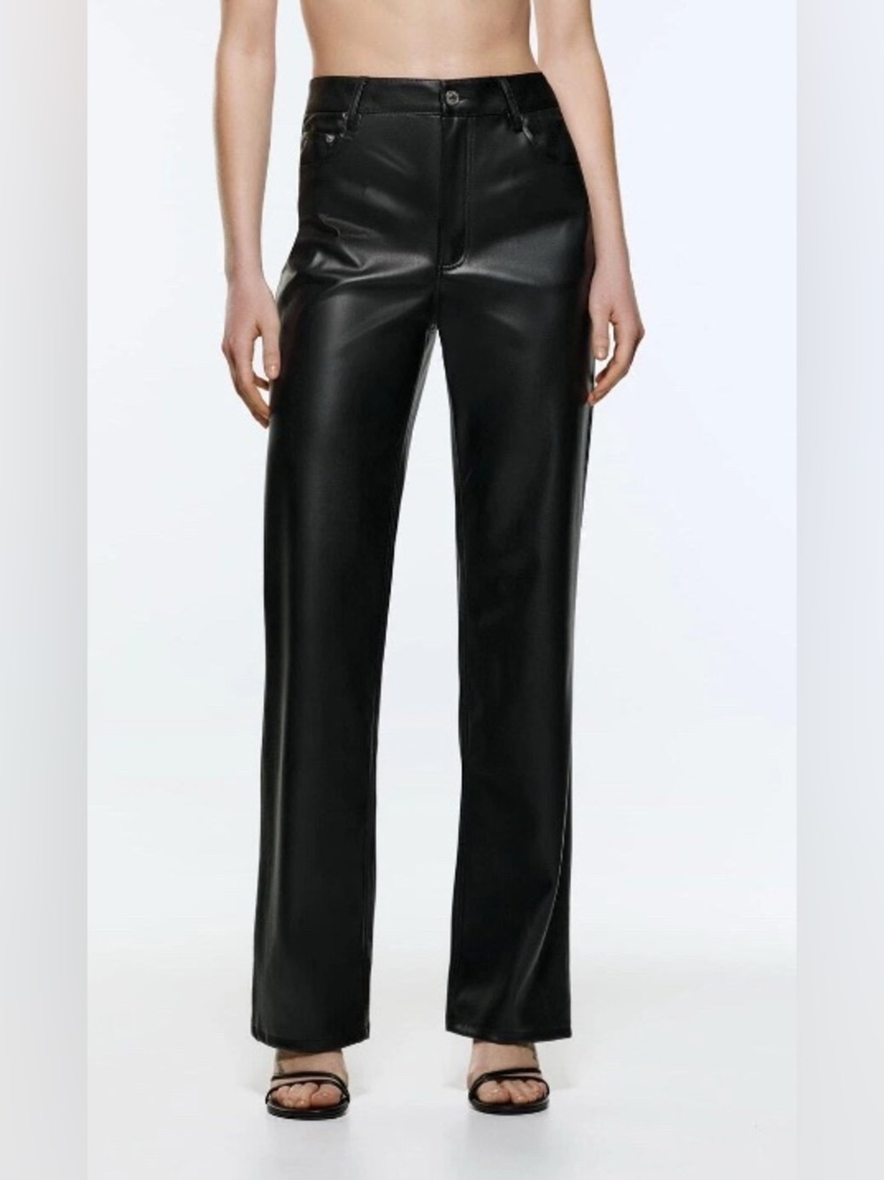 Zara Black Faux Leather Wide-Leg Trousers